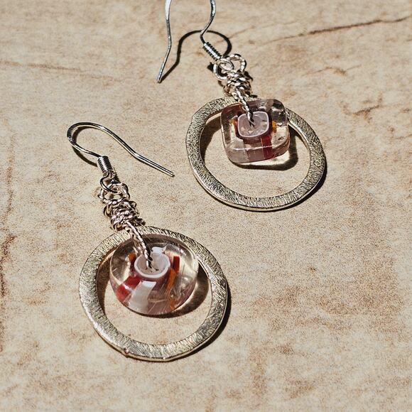 Abstract Multi Glass SP Dangle Metal Earrings - Picture 6 of 8